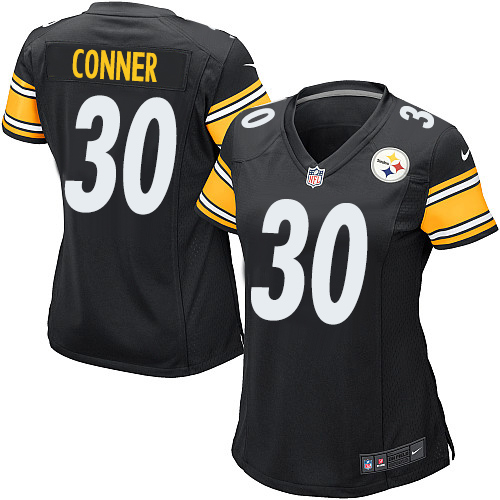 Nike Steelers #30 James Conner Black Team Color Women's Stitched NFL Elite Jersey
